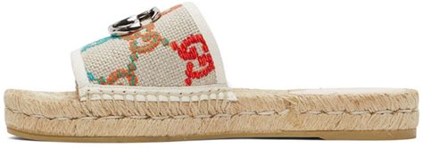 gucci beige canvas gg espadrille slides|gucci slide sandals.